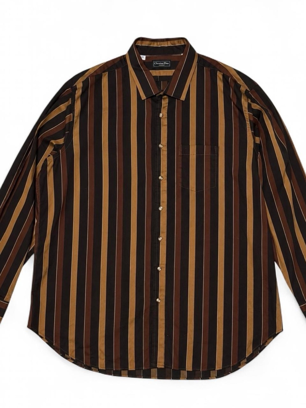 Christian Dior Men's Vertical Stripe Button-Down Shirt Brown and Tan Tall XXL